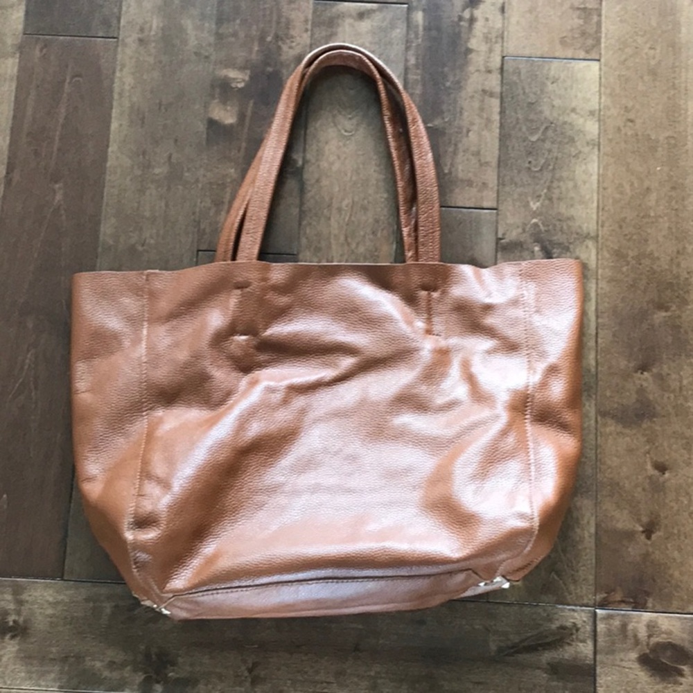 Leather Tote Handbag- Brown